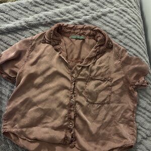 Brown Short Sleeve Button-Up Shirt